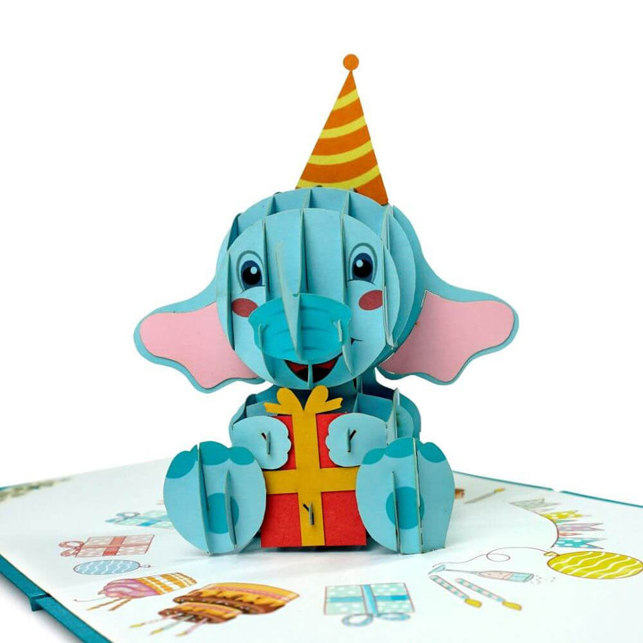 Happy Brithday with Elephant 3D Pop Up Card