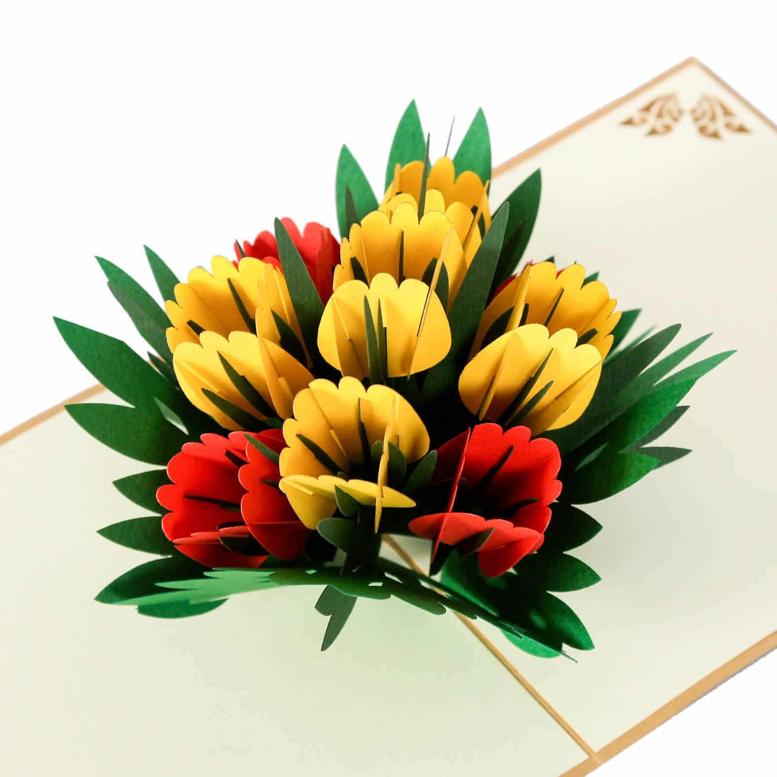 3D Pop Up Tulips Flowers Greeting Card Christmas Birthday New Year Invitation 