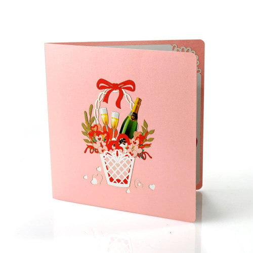 Champagne Flowers Basket 3D Pop Up Card