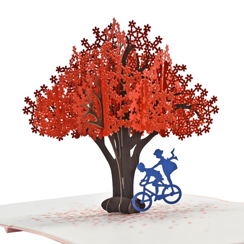 Couple Under Red Sakura Tree 3D Pop Up Card