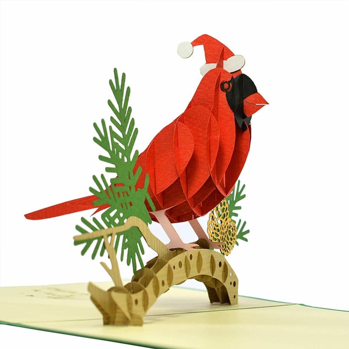 red birds christmas version pop up card