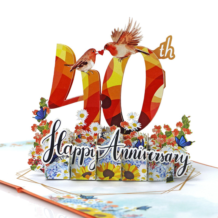 40th Anniversary Pigeon Couple 3D Pop Up Card