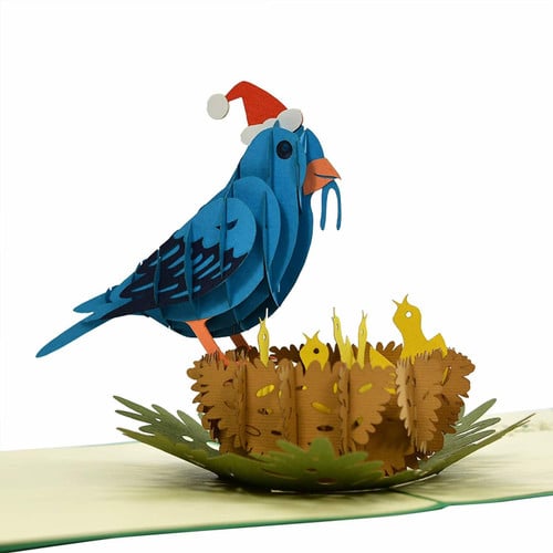 Christmas Blue Birds (with nest) 3D Pop Up Card