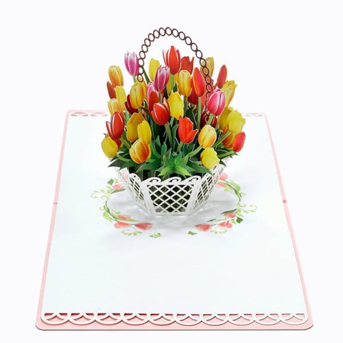 Tulip Flowers Basket Pop Up Card