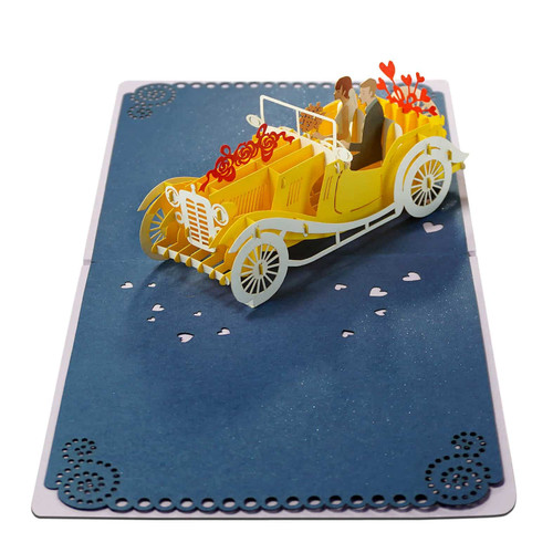 Yellow Wedding Car Pop Up Card