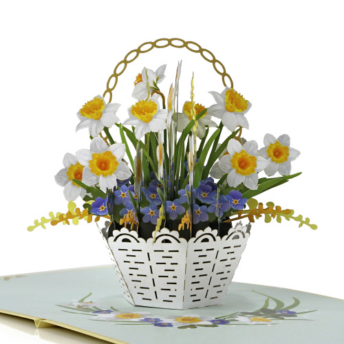 White Daffodil Greeting Cards Popup 3D for Birthday and Mother's Day