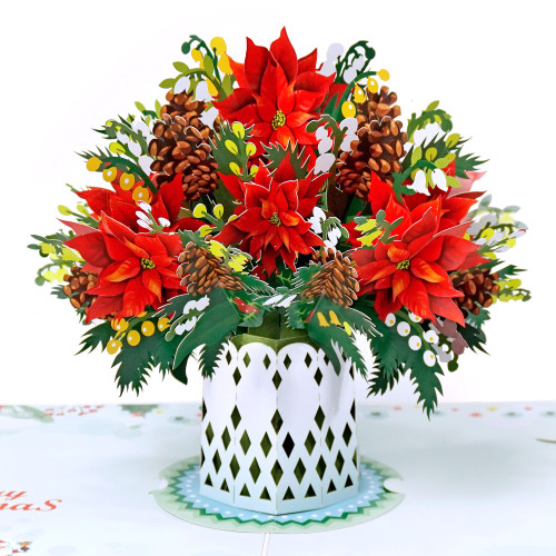 Poinsettia Flowers 3D pop up greeting card can be take out able for christmas