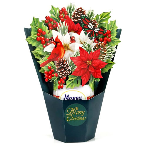 Poinsettia 3D card Pop-Up Flower for Christmas Large size (10 x 12 inch)