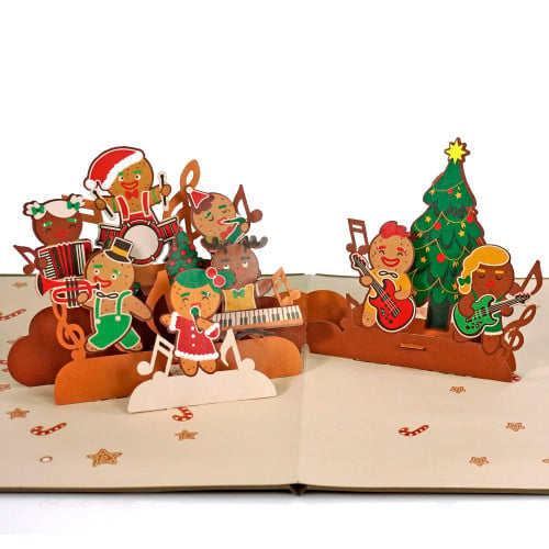 Gingerbread Band 3D popup greeting card to Mery Christmas