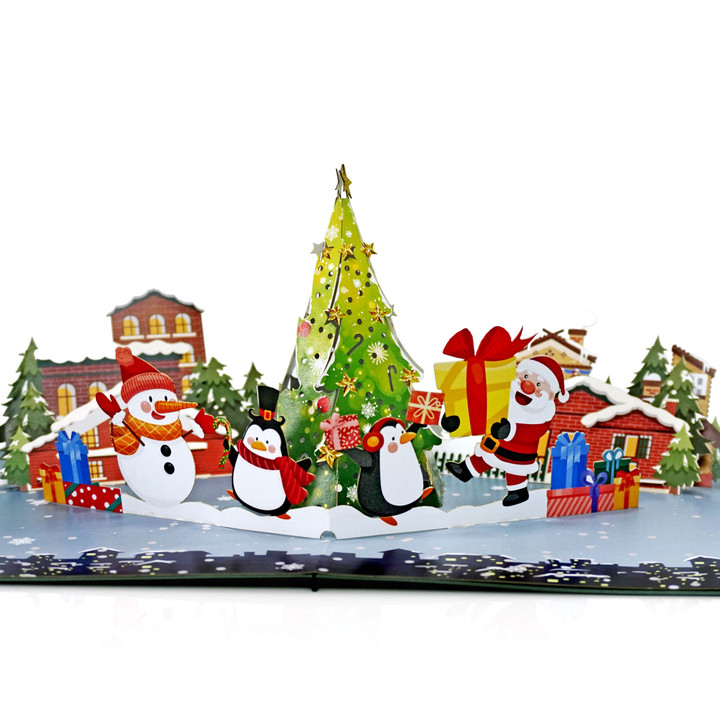 Happy Christmas 3D Popup Card with pine tree and Santa Claus