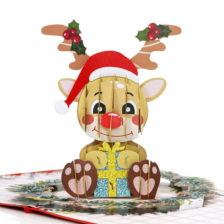 Happy Christmas 3D Popup Card with Lovely Reindeer