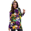 Purple Tropical Skull Pattern Print Hoodie Dress