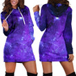 Purple Stars Nebula Galaxy Space Print Hoodie Dress