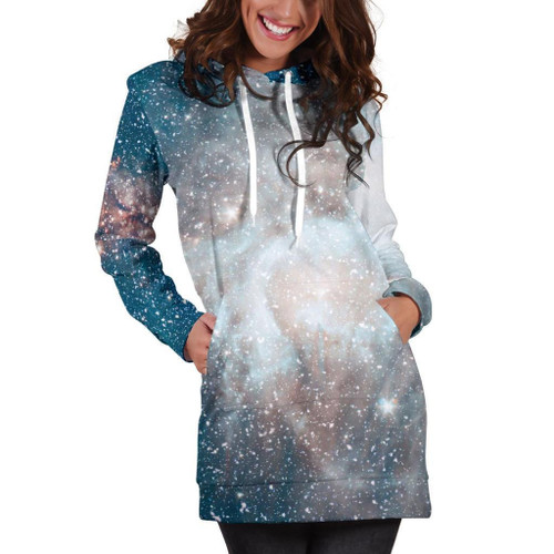 White Cloud Galaxy Space Print Hoodie Dress