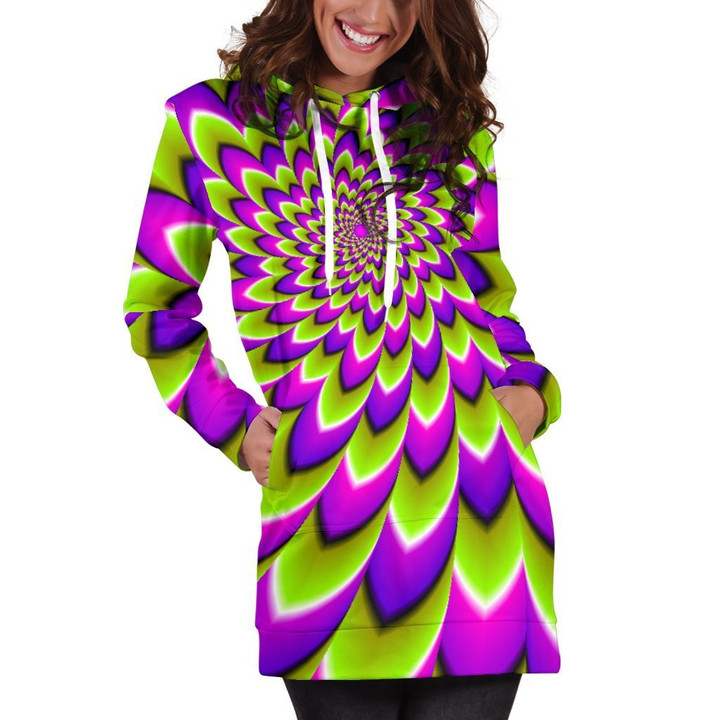 Green Expansion Moving Optical Illusion Hoodie Dress