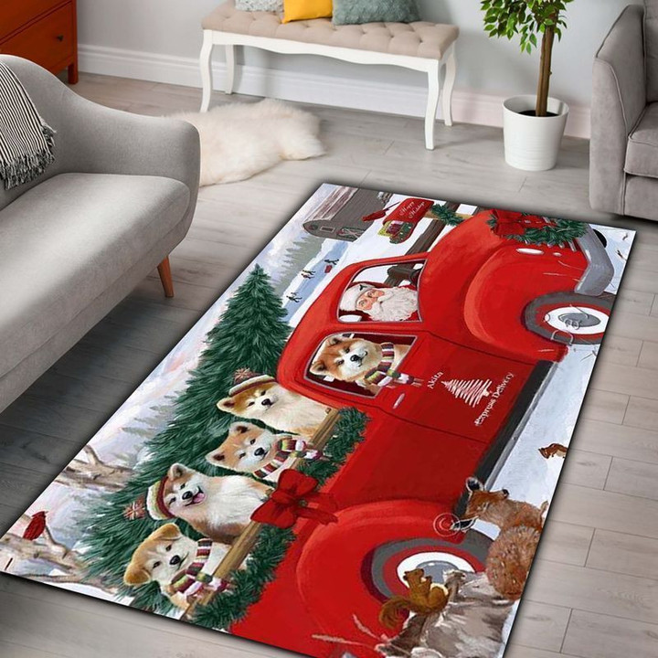 Akita and Red Truck Rectangle Rug 22