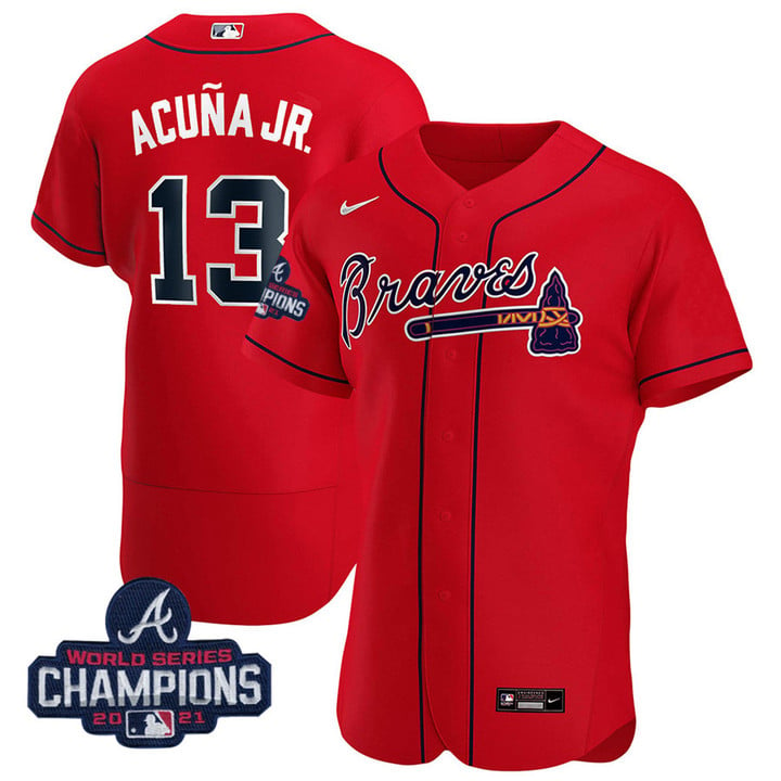 Atlanta Braves Ronald Acuna Jr. Red Jersey - World Series Champions Patch