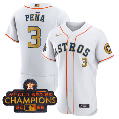 New 2023 Houston Astros Players Gold Rush Stitched Jersey - 2022 Champions Patch