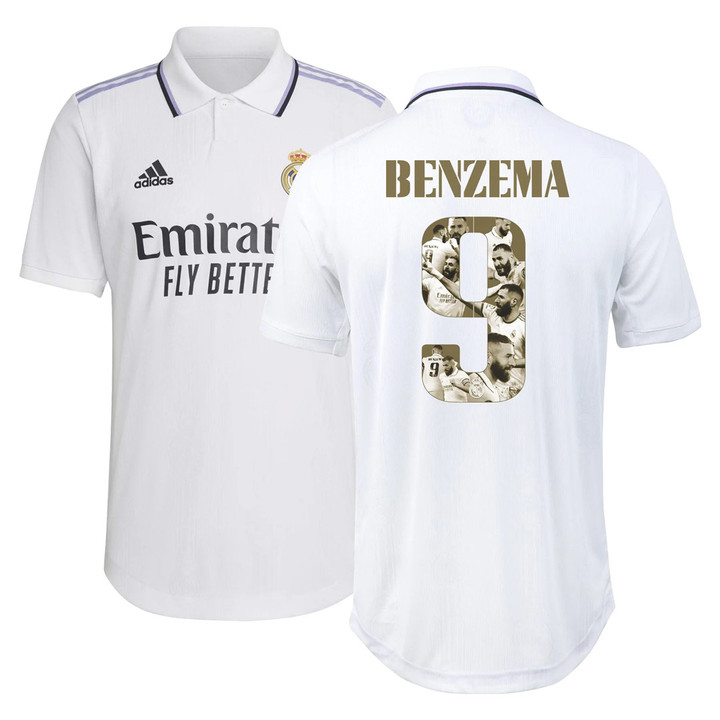 Mens #9 Karim Benzema Real Madrid Gold Edition Home Shirt 22/23
