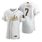 Cincinnati Reds #7 Eugenio Suarez Mlb Golden Edition White Jersey Gift For Reds Fans