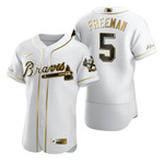 Atlanta Braves #5 Freddie Freeman Mlb Golden Edition White Jersey Gift For Braves Fans