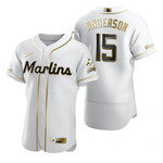 Miami Marlins #15 Brian Anderson Mlb Golden Edition White Jersey Gift For Marlins Fans