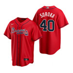 Mens Atlanta Braves #40 Mike Soroka 2020 Alternate Red Jersey Gift For Braves Fans