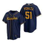 Mens Milwaukee Brewers #51 Freddy Peralta 2020 Alternate Navy Jersey Gift For Brewers Fans