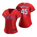 Womens Philadelphia Phillies #45 Zack Wheeler 2020 Red Jersey Gift For Phillies Fans