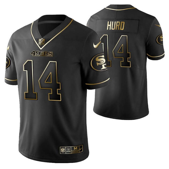 San Francisco 49ers Jalen Hurd 14 2021 NFL Golden Edition Black Jersey Gift For 49ers Fans