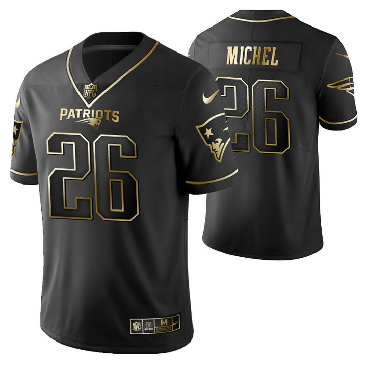 New England Patriots Sony Michel 26 2021 NFL Golden Edition Black Jersey Gift For Patriots Fans