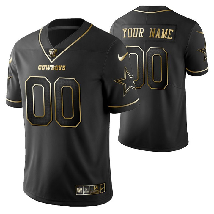 Dallas Cowboys 2021 NFL Golden Edition Black Jersey Gift With Custom Name Number For Cowboys Fans