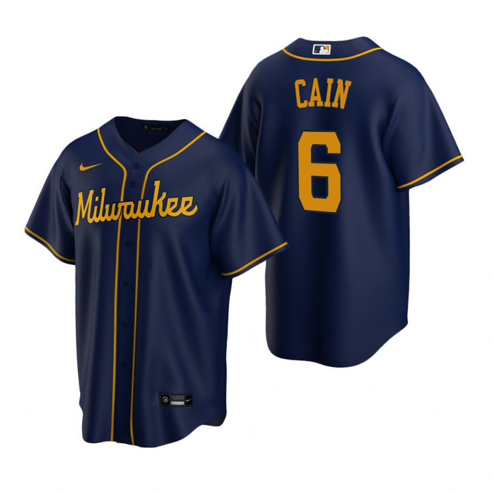 Mens Milwaukee Brewers #6 Lorenzo Cain Alternate Navy Jersey Gift For Brewers Fans
