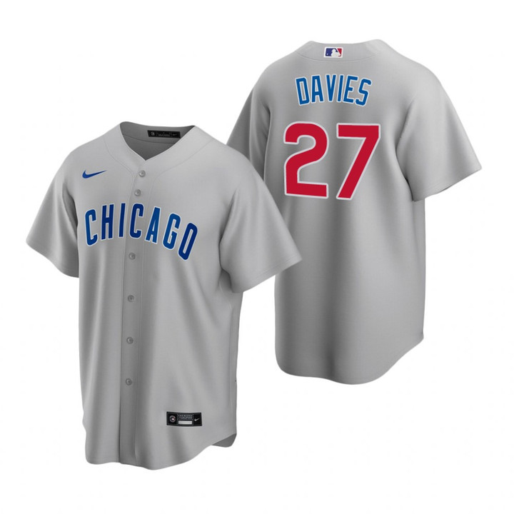 Mens Chicago Cubs #27 Zach Davies Road Gray Jersey Gift For Cubs Fans