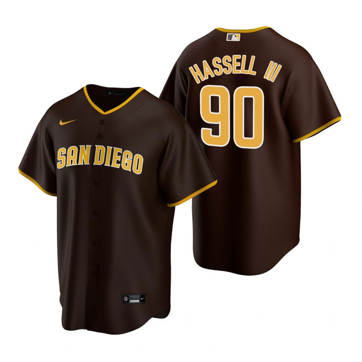 Mens San Diego Padres #90 Robert Hassell Iii 2020 Road Brown Jersey Gift For Padres Fans