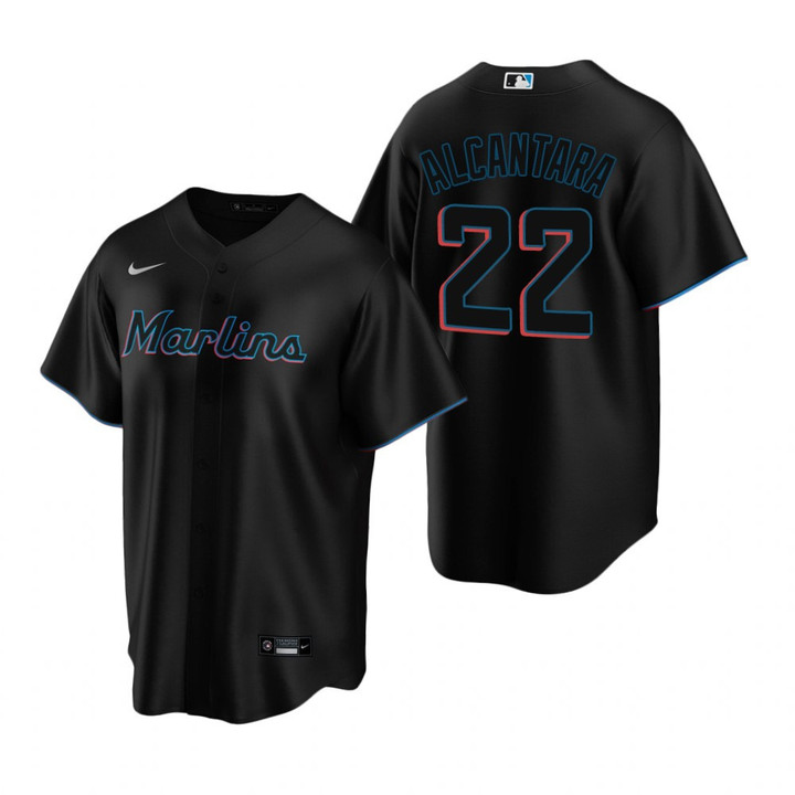Mens Miami Marlins #22 Sandy Alcantara 2020 Alternate Black Jersey Gift For Marlins Fans