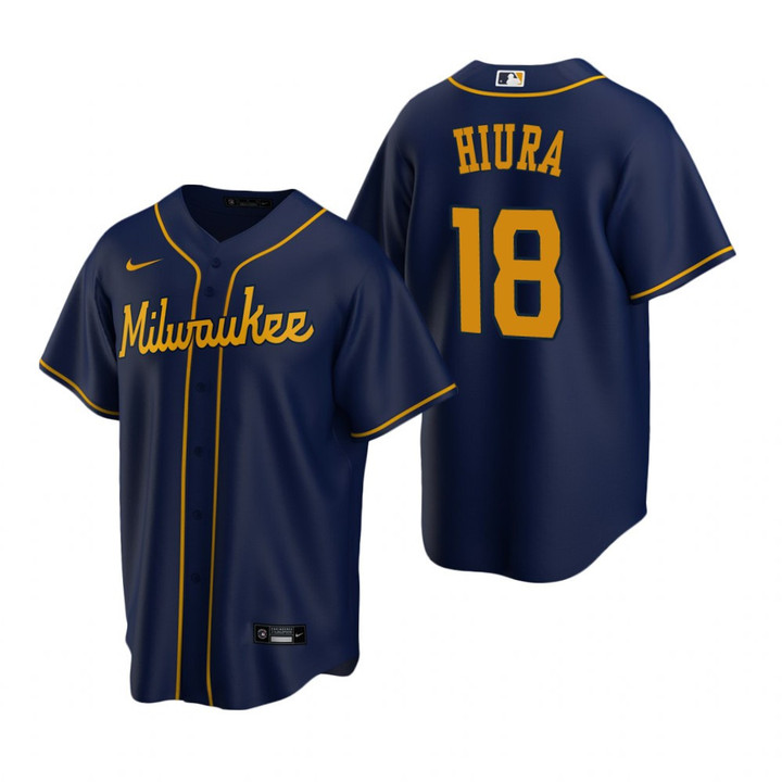 Mens Milwaukee Brewers #18 Keston Hiura Alternate Navy Jersey Gift For Brewers Fans