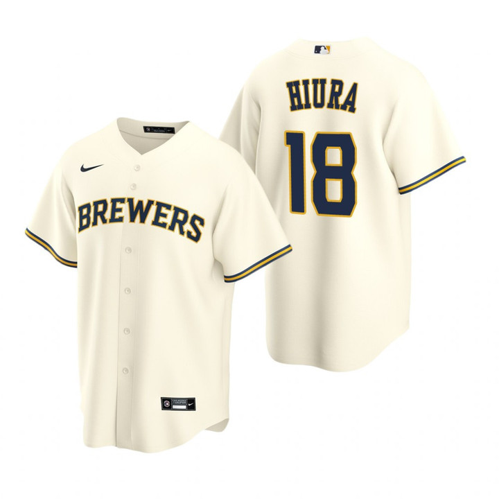 Mens Milwaukee Brewers #18 Keston Hiura Home Cream Jersey Gift For Brewers Fans
