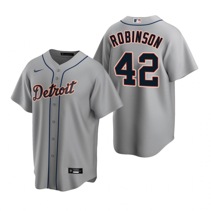 Mens Detroit #42 Jackie Robinson Road Gray Jersey Gift For Tigers Fans