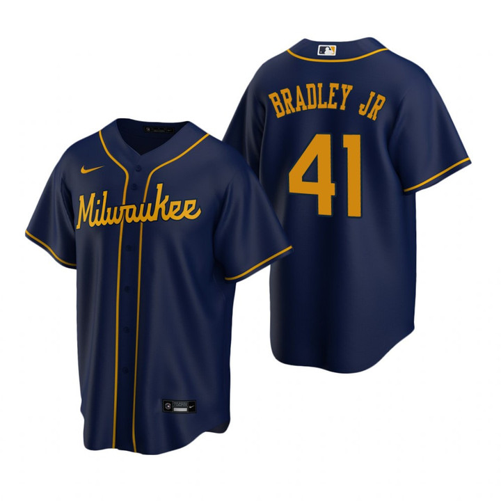 Mens Milwaukee Brewers #41 Jackie Bradley Jr. Alternate Navy Jersey Gift For Brewers Fans