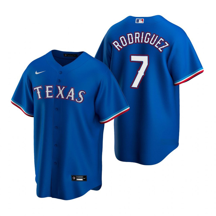 Mens Texas Rangers #7 Ivan Rodriguez Alternate Royal Jersey Gift For Rangers Fans
