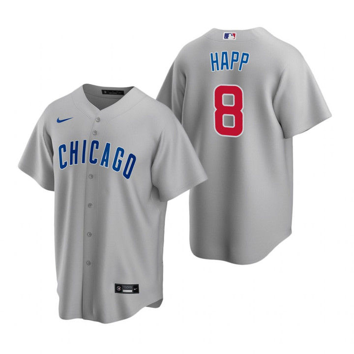 Mens Chicago Cubs #8 Ian Happ Road Gray Jersey Gift For Cubs Fans