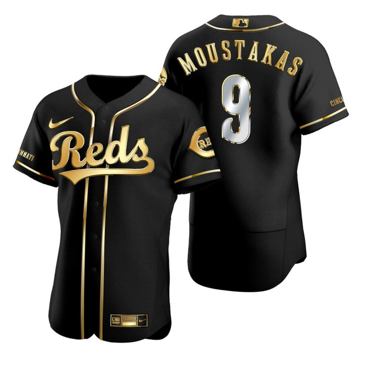 Cincinnati Reds #9 Mike Moustakas Mlb Golden Edition Black Jersey Gift For Reds Fans