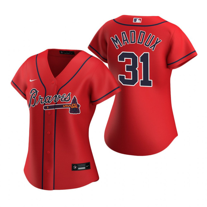 Women'S Atlanta Braves #31 Greg Maddux Red 2020 Alternate Jersey Gift For Atlanta Braves Fan