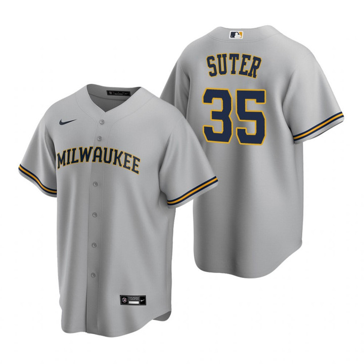 Mens Milwaukee Brewers #35 Brent Suter 2020 Alternate Gray Jersey Gift For Brewers Fans