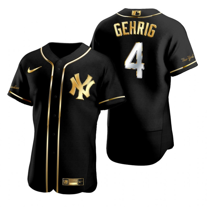 New York Yankees #4 Lou Gehrig Mlb Golden Edition Black Jersey Gift For Yankees Fans