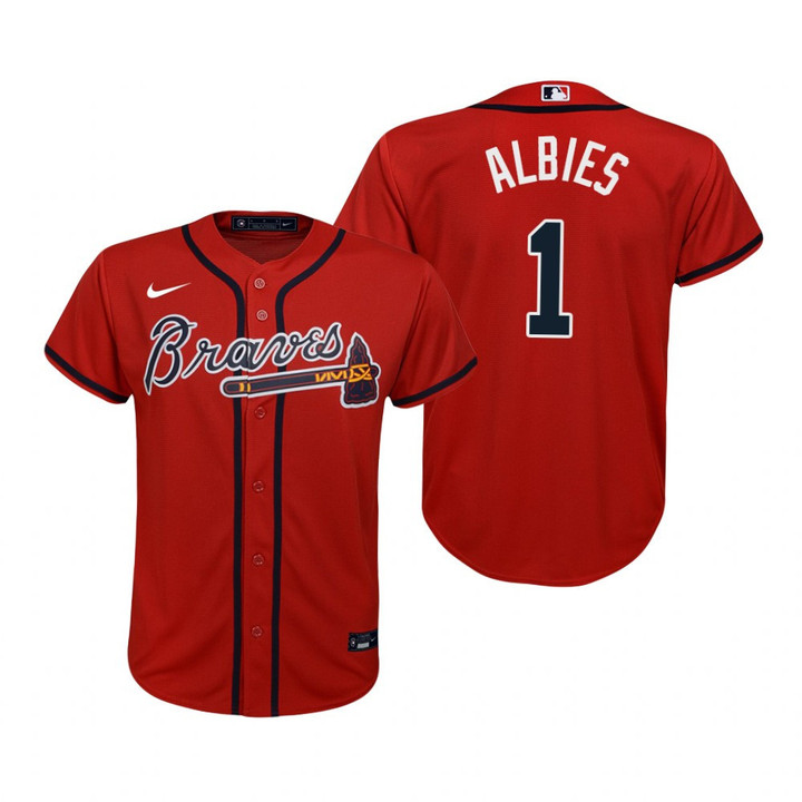 Youth Atlanta Braves #1 Ozzie Albies 2020 Alternate Red Jersey Gift For Braves Fans