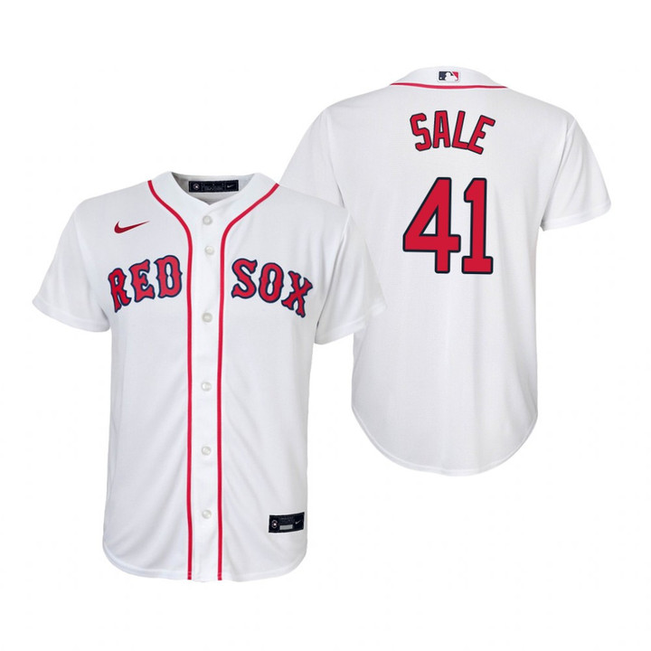 Youth Boston Red Sox #41 Chris Sale 2020 Home White Jersey Gift For Red Sox Fans