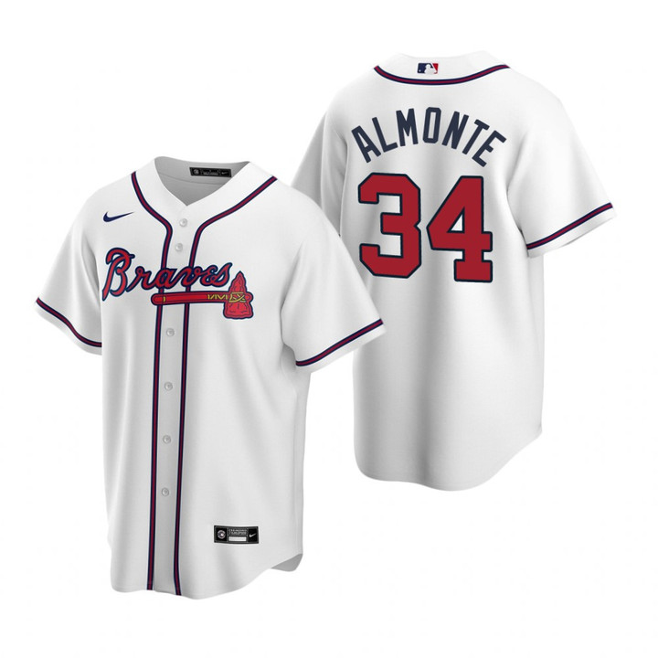 Mens Atlanta Braves #34 Abraham Almonte 2020 Alternate White Jersey Gift For Braves Fans