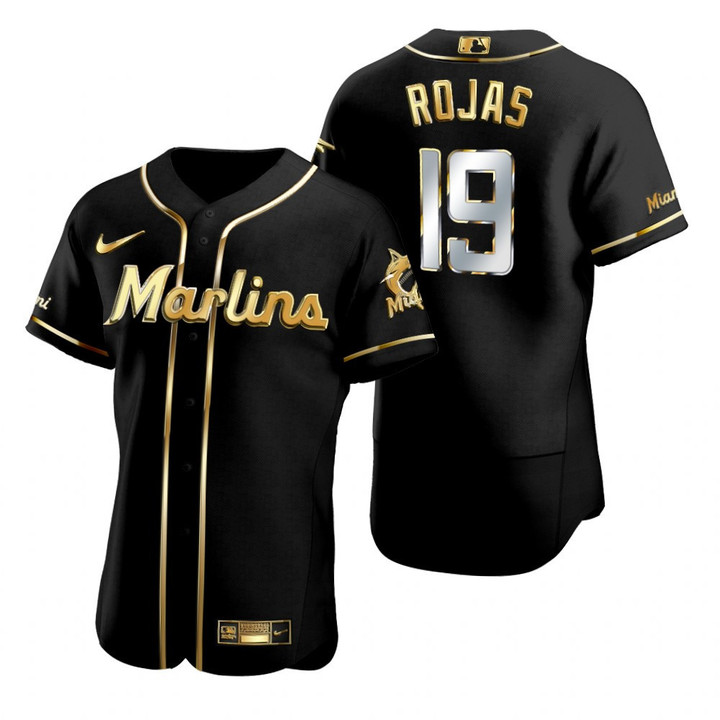 Miami Marlins #19 Miguel Rojas Mlb Golden Edition Black Jersey Gift For Marlins Fans